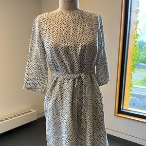 White dress with small black polka dots